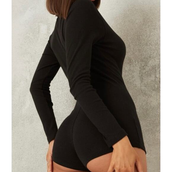 SALE Playboy x Missguided Black Long Sleeve Snap Front Romper Scoop Neck SZ 12 - Picture 3 of 10